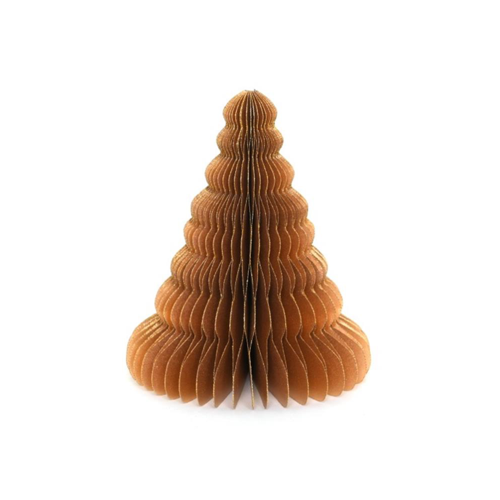 Only Natural papieren honeycomb kerstboom - Met gouden glitters - Goud - 15cm