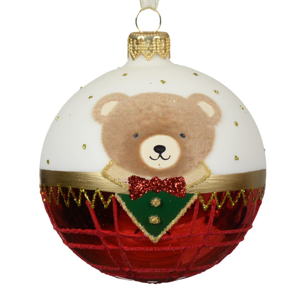 Decoris kerstbal - Met teddybeer - 8cm