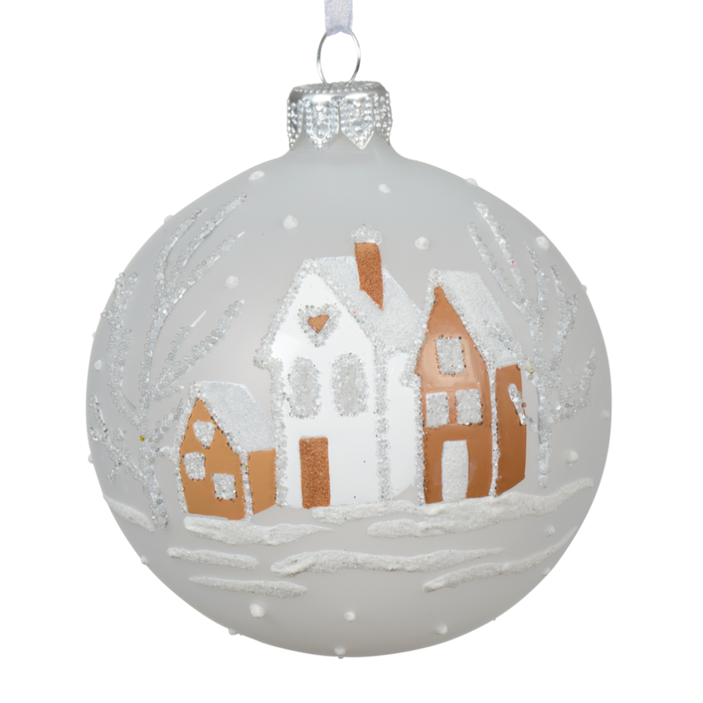 Decoris kerstbal - Met huisjes - 8 cm