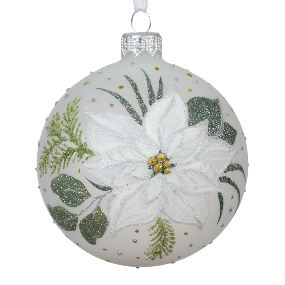 Decoris kerstbal - Met poinsettia - 8cm