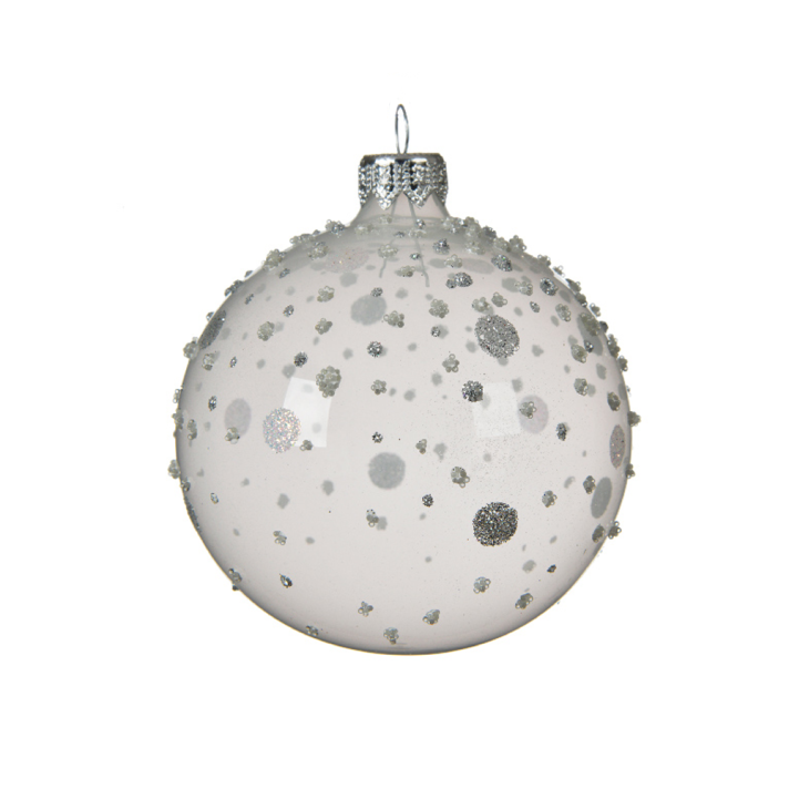 The Christmas Shop | Glazen kerstbal Met glitters - Wit doorzichtig -