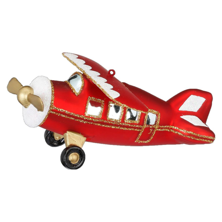 Inge Glas kerstornament - Vliegtuig met propeller