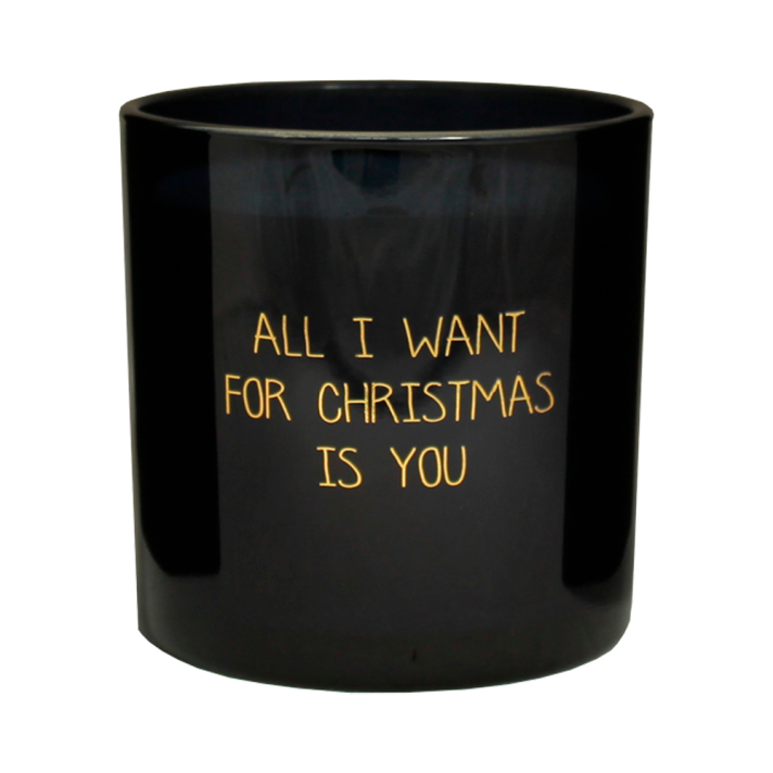 My Flame soja kaars - In glas met "All I want for Christmas is you" - Twee lonten - Zwart
