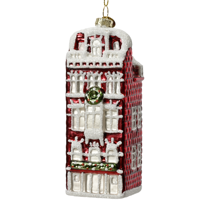 Decoris kerstornament - Grachtenpand - Wijnrood