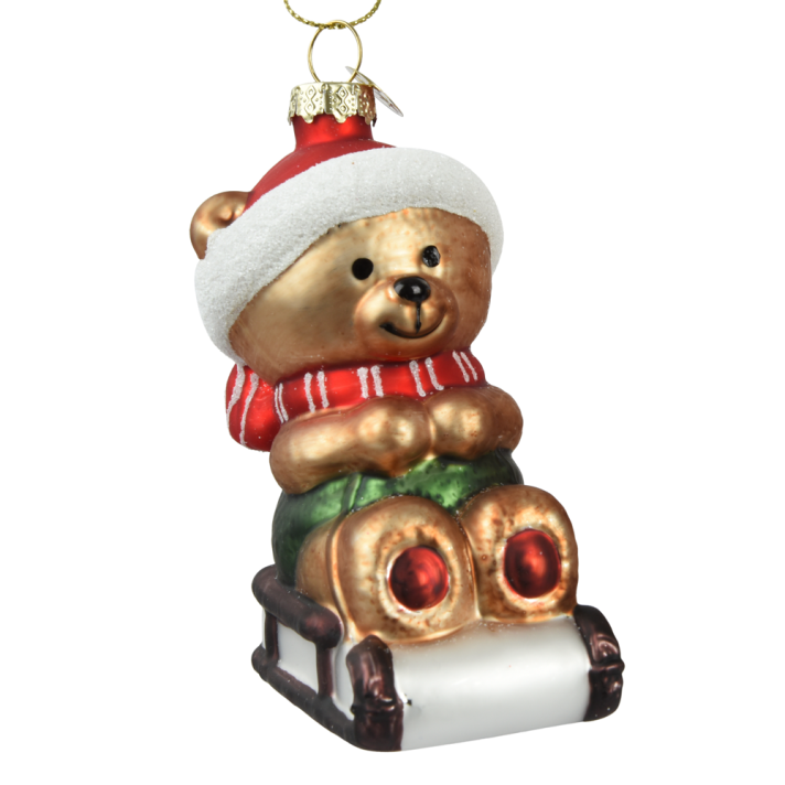 Decoris kerstornament - Teddybeer op slee