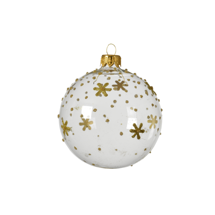 welzijn Vies lijst The Christmas Shop | Glazen transparante kerstbal met gouden bloemetjes