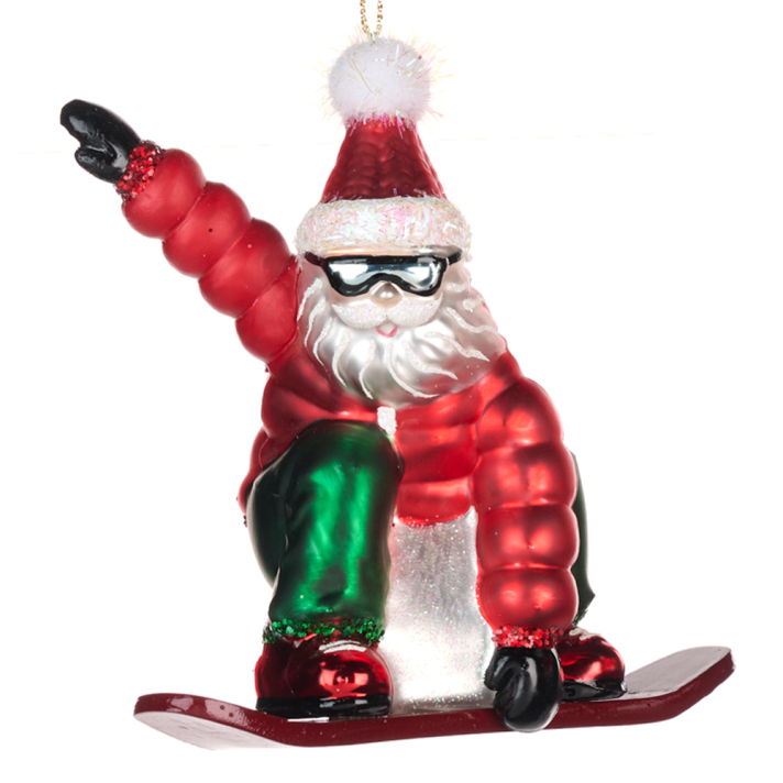 Goodwill kerstornament - Kerstman op snowboard