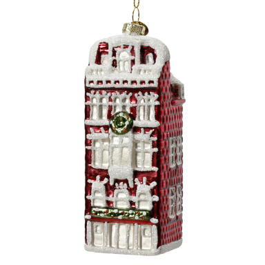 Decoris kerstornament - Grachtenpand - Wijnrood