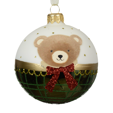 Decoris kerstbal - Met teddybeer - 8cm