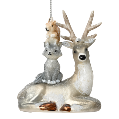 Decoris kerstornament - Hert met bosdieren