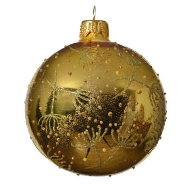 Decoris kerstbal - Met takjes van glitters - 8cm