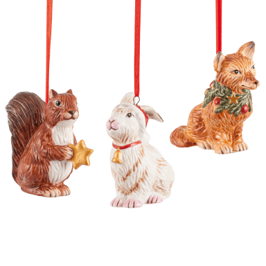 Villeroy & Boch kerstornamenten - Bosdieren - Set van 3