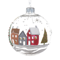 Decoris kerstbal - Met huisjes en kerstboom - 8cm